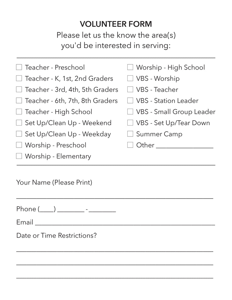 Children's Ministry Volunteer Application