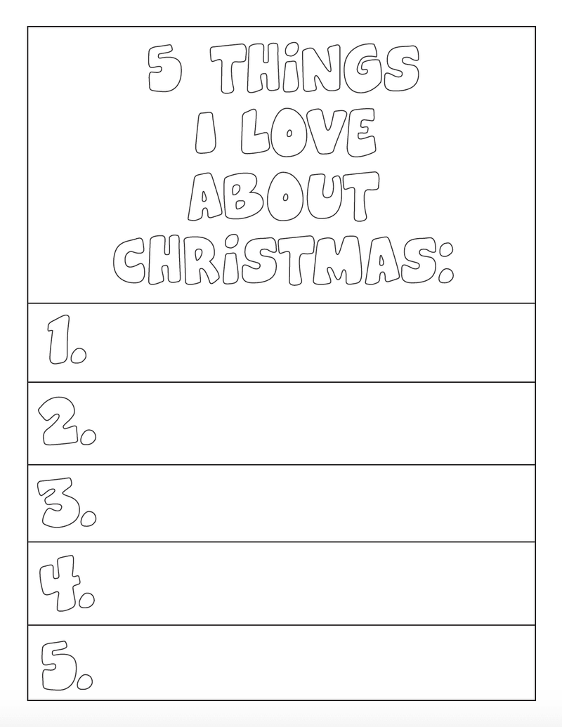 5 Things I Love About Christmas Coloring Page