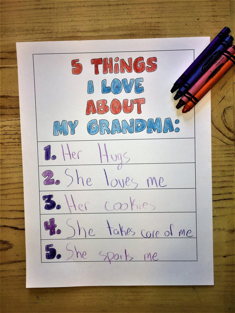 FREE "5 Things I Love About My Grandma Coloring Page"
