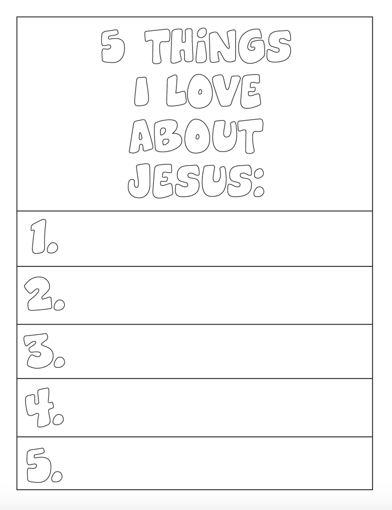 FREE "5 Things I Love About Jesus Coloring Page"