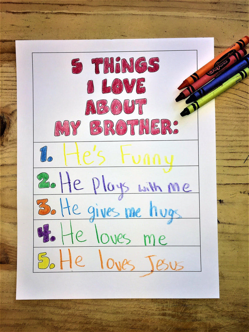 Load image into Gallery viewer, FREE "5 Things I Love About My Brother Coloring Page"