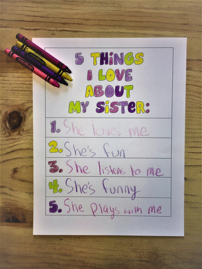 FREE "5 Things I Love About My Sister Coloring Page"