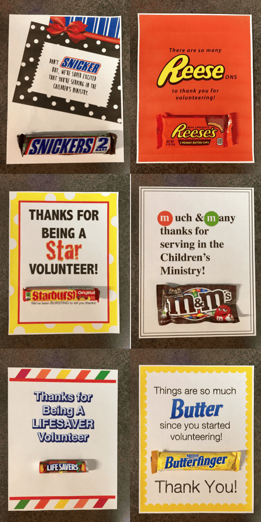 7 Candy Bar Thank You Notes for Volunteers - Children's Ministry Deals