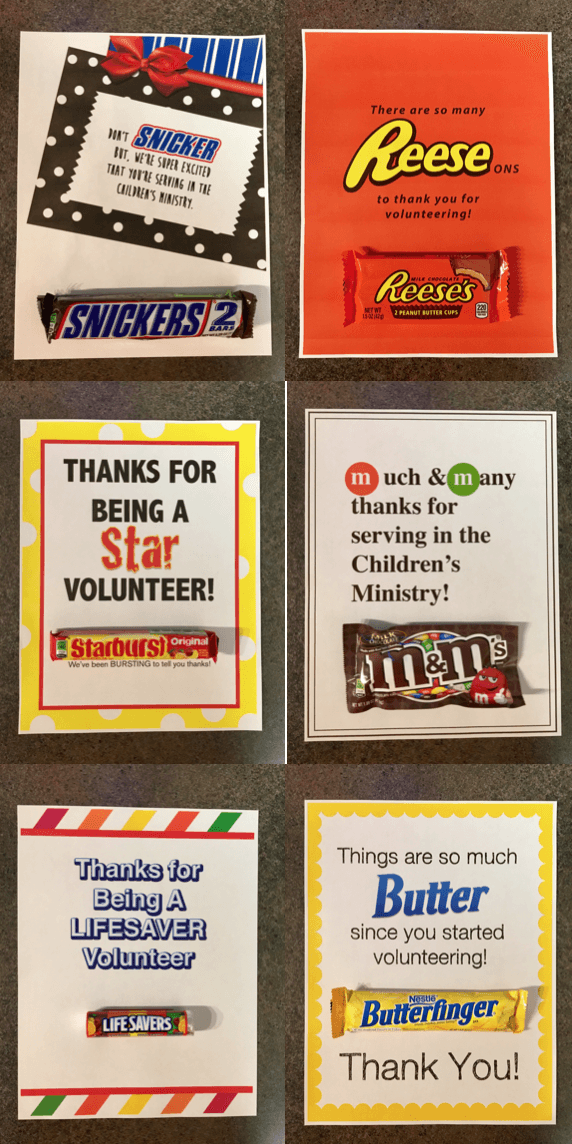 7 Candy Bar Thank You Notes for Volunteers - Children's Ministry Deals