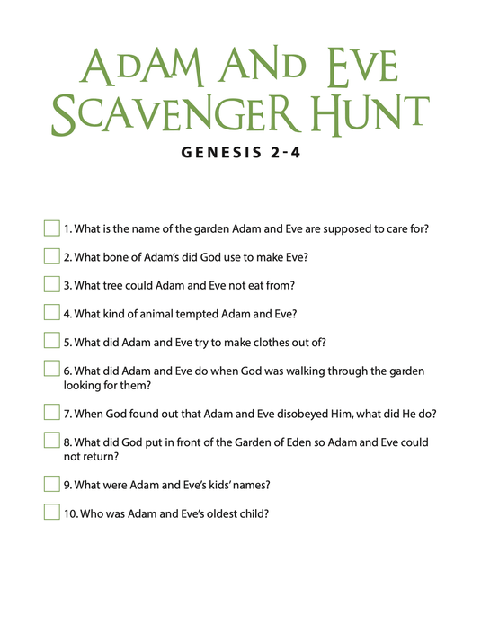 Adam and Eve Bible Scavenger Hunt - Children's Ministry Deals
