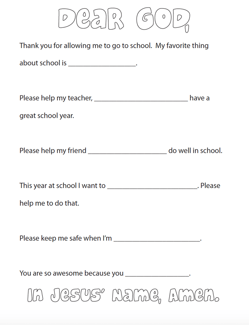 Load image into Gallery viewer, FREE Back To School Prayer Prompt for Kids Coloring Page