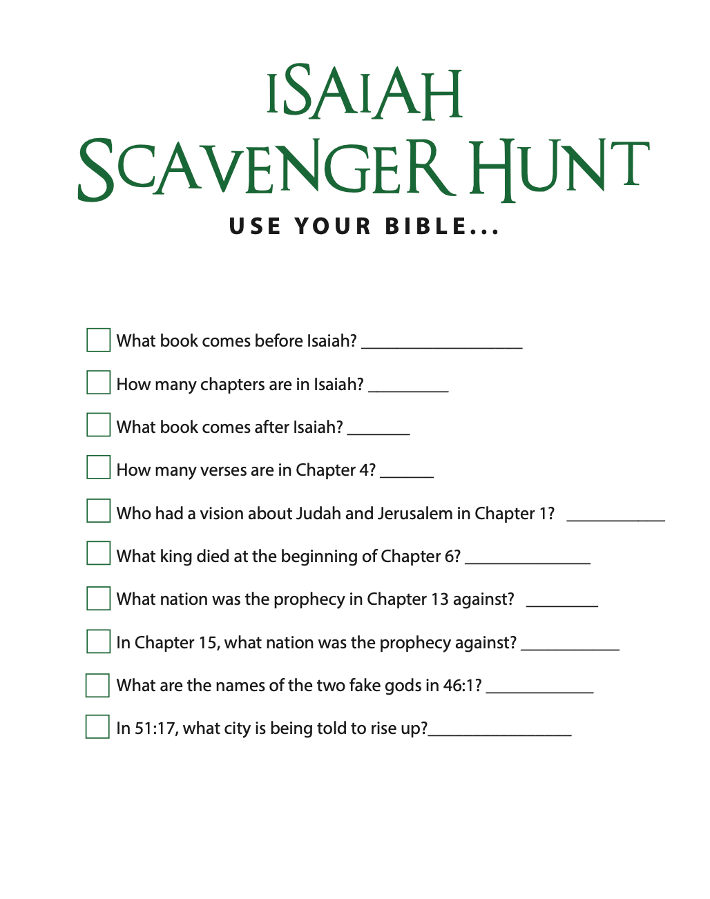 FREE Isaiah Bible Scavenger Hunt – Children's Ministry Deals for Free Printable Preschool Bible Worksheets