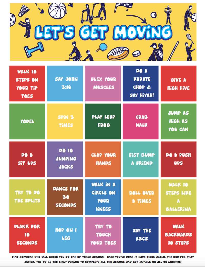 Get Moving Bingo Game
