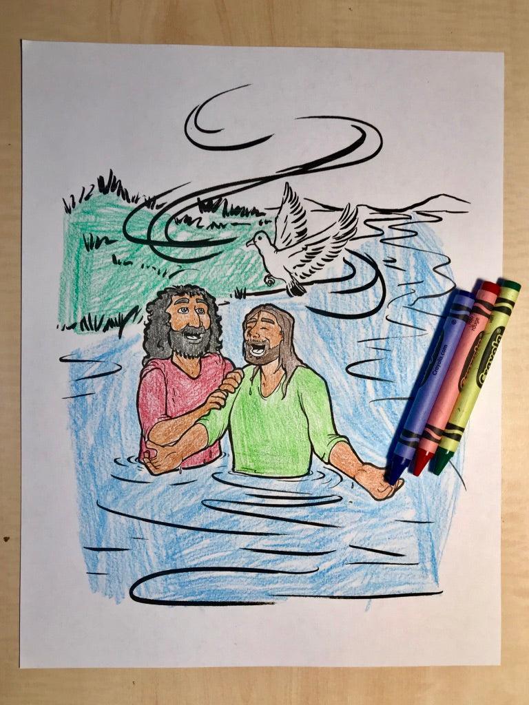 Load image into Gallery viewer, Jesus is Baptized Coloring Page