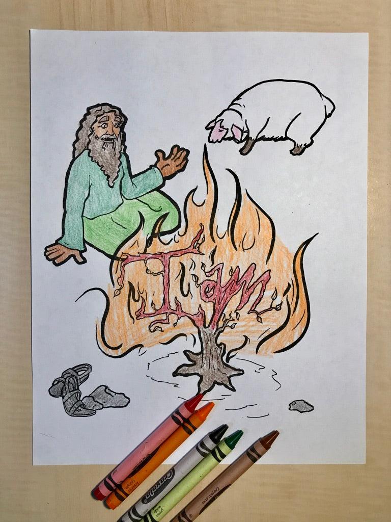 Load image into Gallery viewer, Moses and the Burning Bush Coloring Page