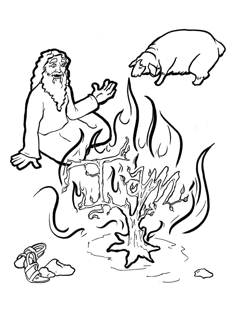 Load image into Gallery viewer, Moses and the Burning Bush Coloring Page