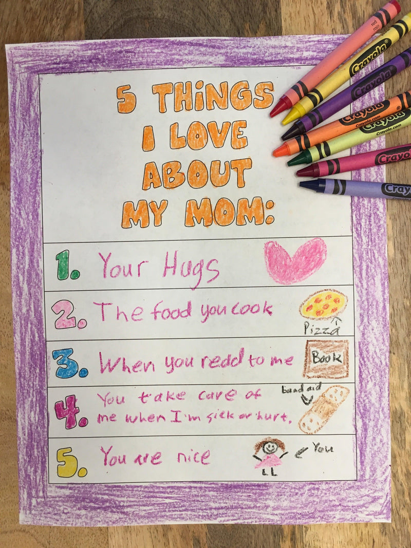 FREE "5 Reasons I Love My Mom Coloring Page"
