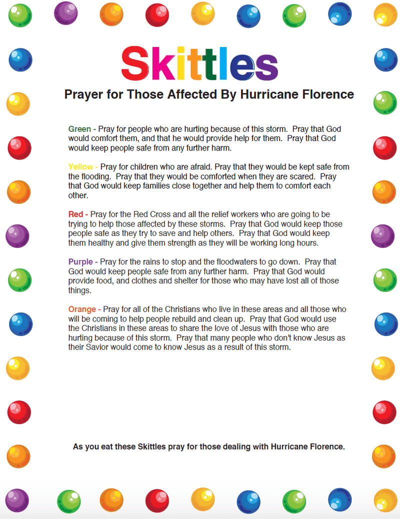 Skittles Prayer for Hurricane Florence - Children's Ministry Deals