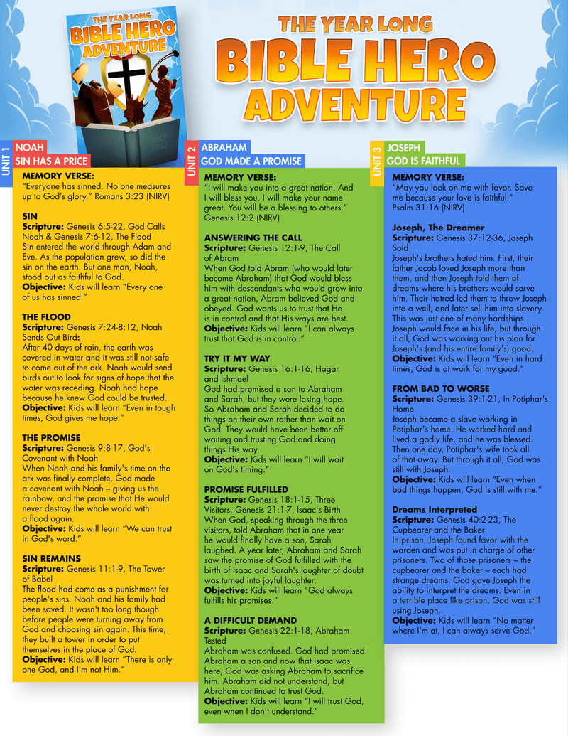 The Year Long Bible Hero Adventure 52-Week Scope & Sequence - Children's Ministry Deals