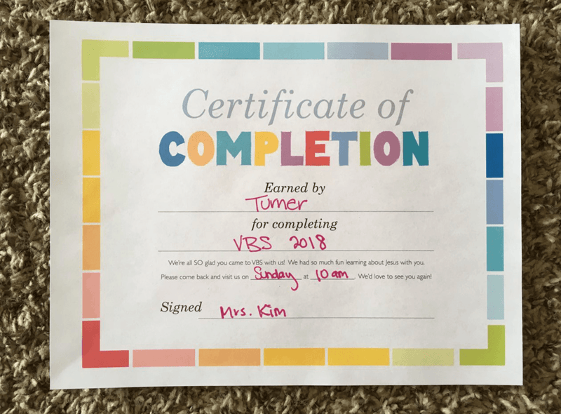 VBS Certificate of Completion