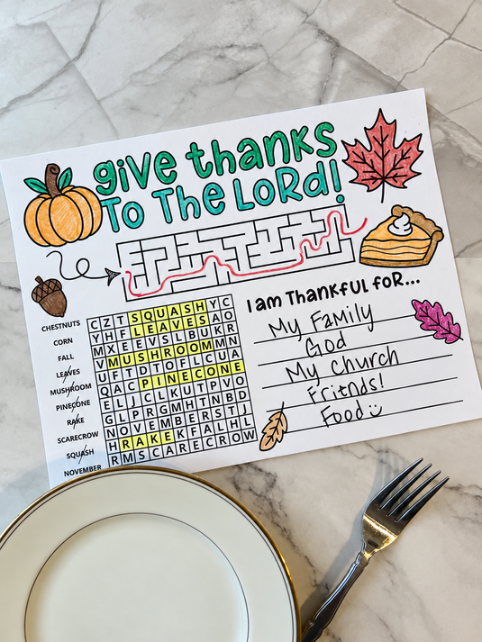 FREE Thanksgiving Prayer Placemat Printable