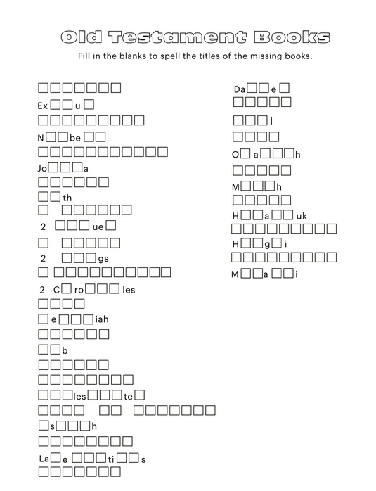 Books of the Bible Fill In The Blank