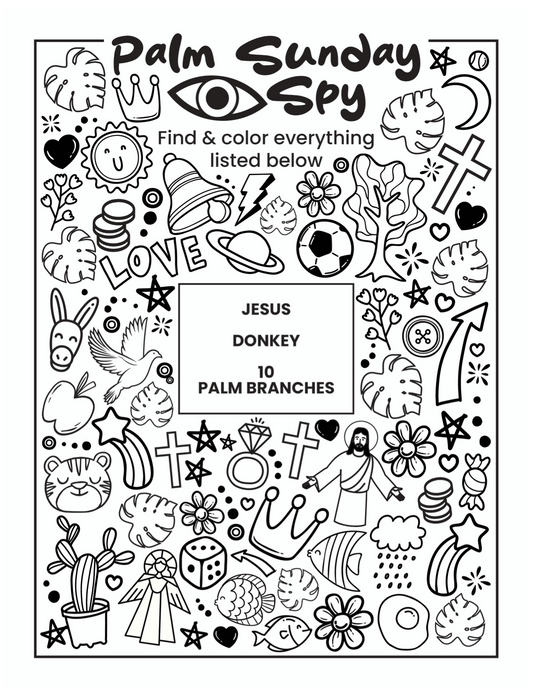 Palm Sunday Eye Spy Coloring Page