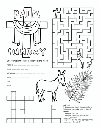 Palm Sunday Activity Sheet For Kids Church