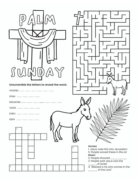 Palm Sunday Activity Sheet For Kids Church
