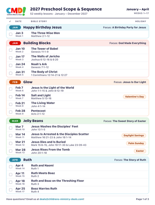 2027 January-December Preschool 52-Week Scope & Sequence