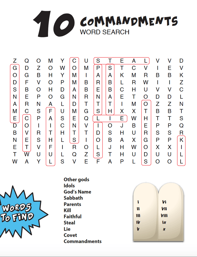 10 Commandments Word Search