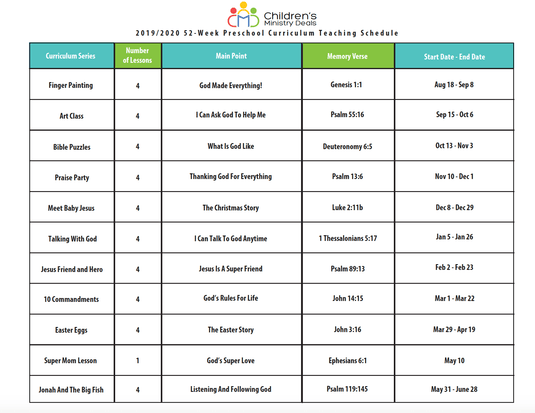 52-week Preschool Curriculum Teaching Schedule