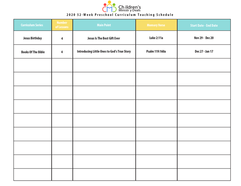 2020 52-Week Preschool Ministry Scope And Sequence