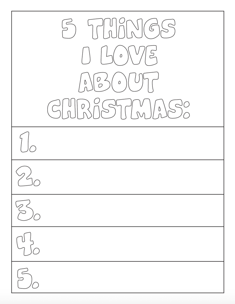 Load image into Gallery viewer, 5 Things I Love About Christmas Coloring Page
