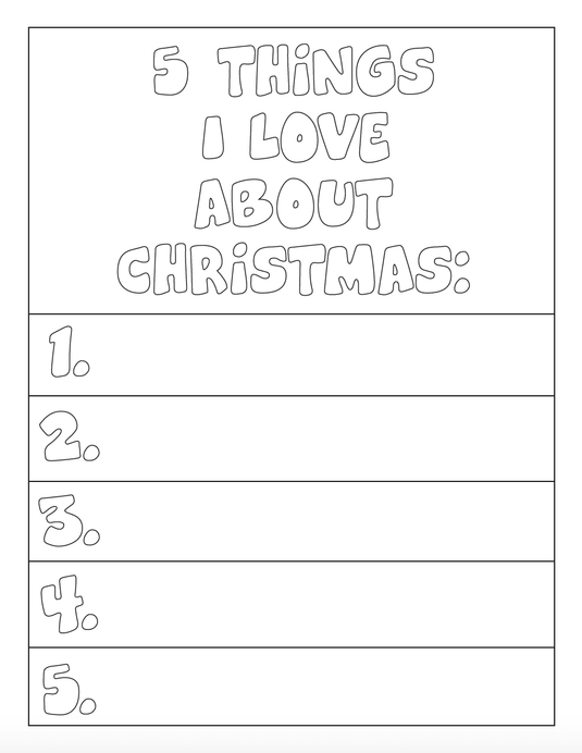 5 Things I Love About Christmas Coloring Page