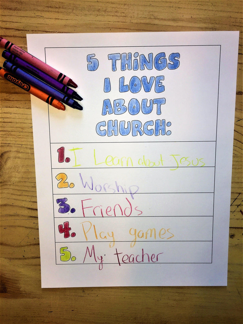 FREE "5 Things I Love About Church" Coloring Page