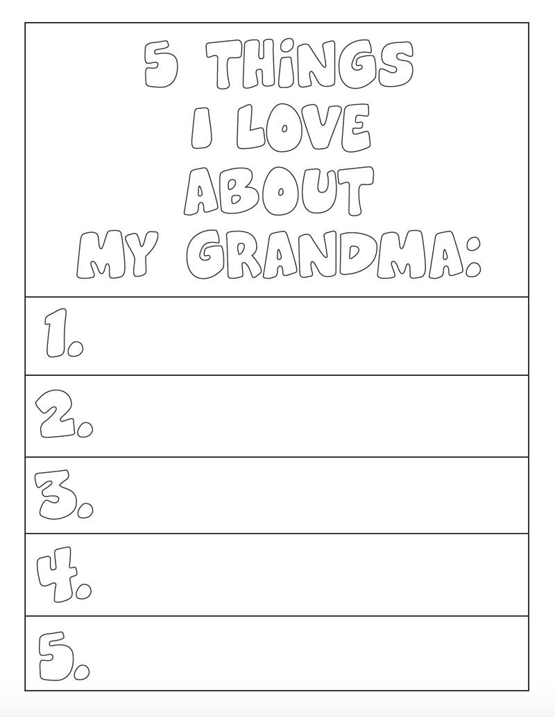 FREE "5 Things I Love About My Grandma Coloring Page"