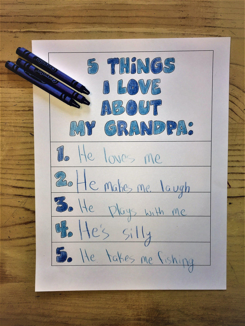 Free "5 Things I Love About My Grandpa Coloring Page"