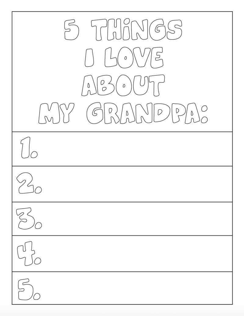 FREE "5 Things I Love About Grandpa Coloring Page"