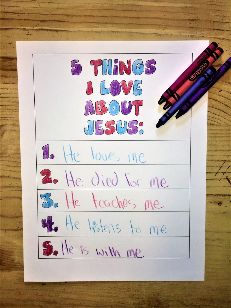 FREE "5 Things I Love About Jesus Coloring Page"