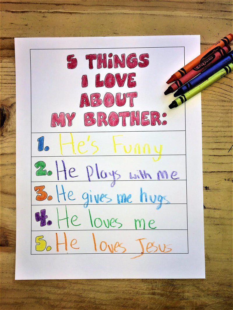 FREE "5 Things I Love About My Brother Coloring Page"