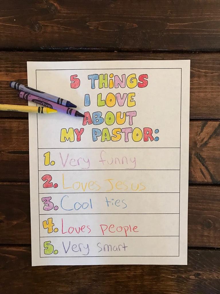 5 Things I Love About My Pastor Coloring Page - Children's Ministry Deals