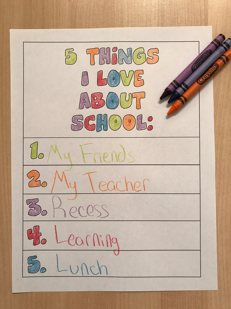 5 Things I Love About School Coloring Page