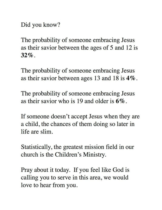 Bulletin Inserts for Children's Ministry Volunteer Recruitment