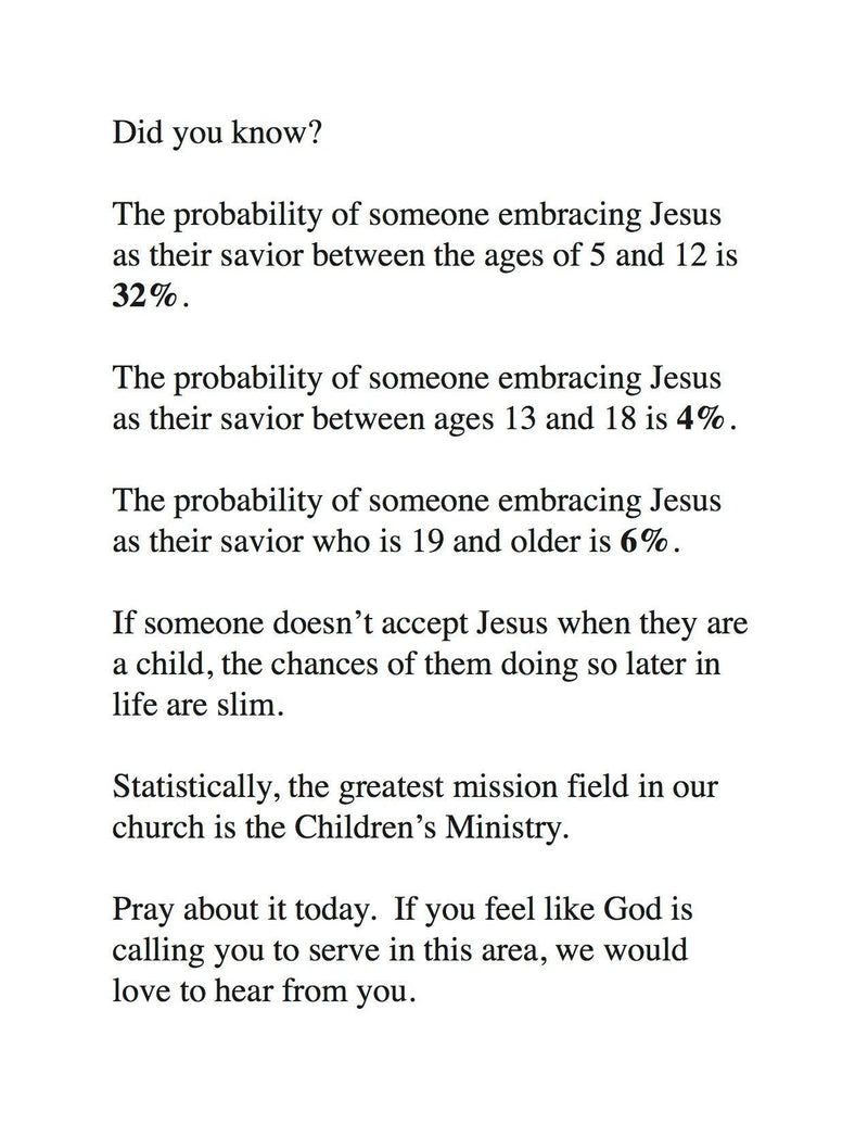 Bulletin Inserts for Children's Ministry Volunteer Recruitment