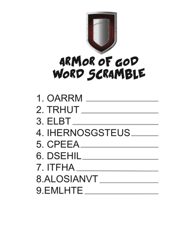 Armor of God Word Scramble
