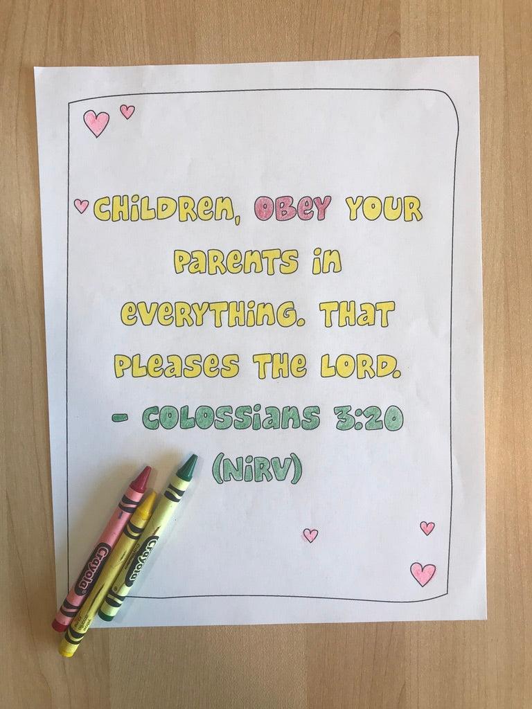 Colossians 3:20 Bible Verse Coloring Page