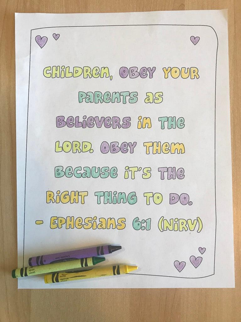 Ephesians 6:1 Bible Verse Coloring Page