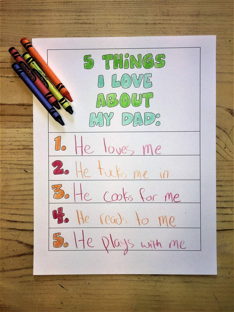 FREE Father's Day Card- 5 Things I Love About My Dad Coloring Page