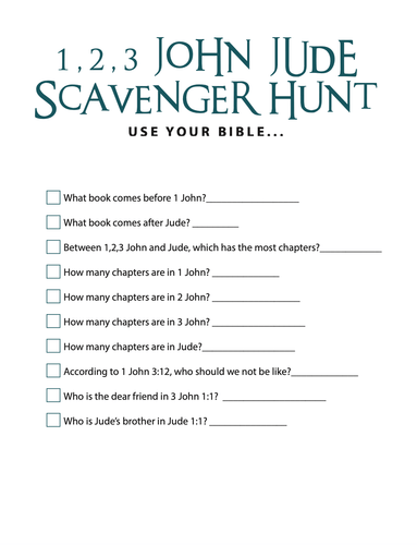 FREE 1, 2, 3 John & Jude Bible Scavenger Hunt - Children's Ministry Deals