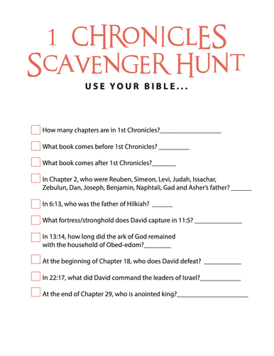 FREE 1 Chronicles Bible Scavenger Hunt - Children's Ministry Deals