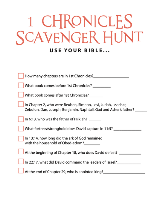 FREE 1 Chronicles Bible Scavenger Hunt - Children's Ministry Deals