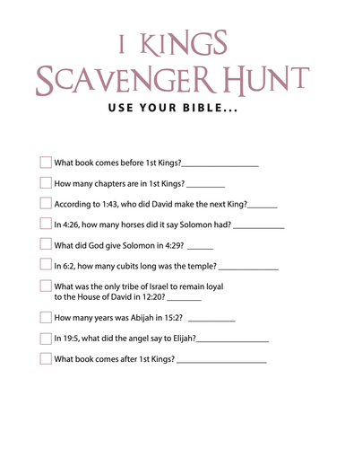 FREE 1 Kings Bible Scavenger Hunt - Children's Ministry Deals