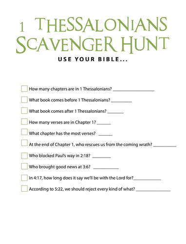 FREE 1 Thessalonians Bible Scavenger Hunt - Children's Ministry Deals