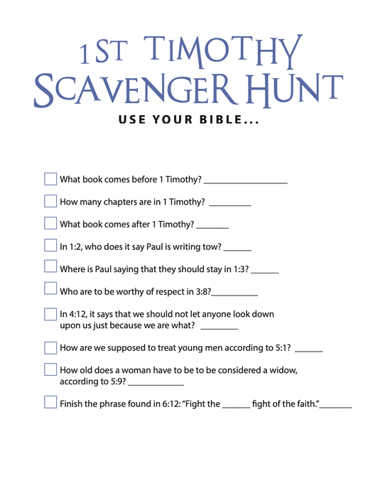 FREE 1 Timothy Bible Scavenger Hunt - Children's Ministry Deals